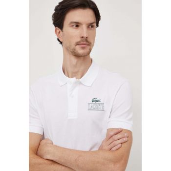 Lacoste tricou polo barbati, culoarea alb, cu imprimeu de firma original