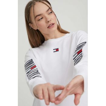 Tommy Jeans longsleeve din bumbac culoarea alb