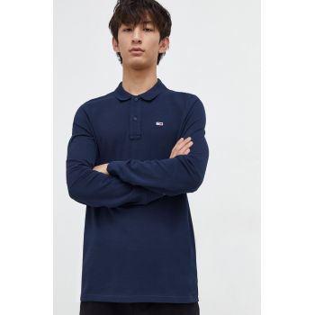 Tommy Jeans longsleeve din bumbac culoarea albastru marin, neted