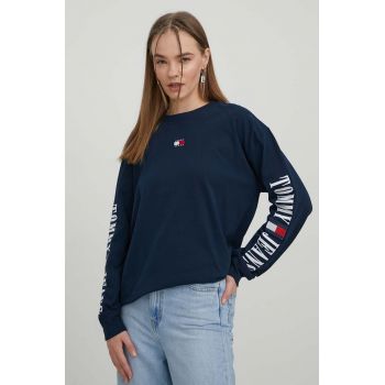 Tommy Jeans longsleeve din bumbac culoarea albastru marin