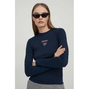 Tommy Jeans longsleeve femei, culoarea albastru marin