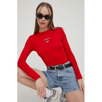 Tommy Jeans longsleeve femei, culoarea rosu