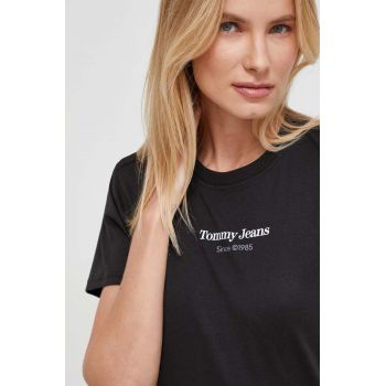 Tommy Jeans tricou din bumbac femei, culoarea negru