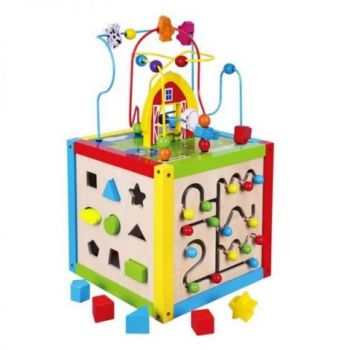 Cub din lemn cu activitati educative, 5 in 1, Viga 58506, 1-6 ani