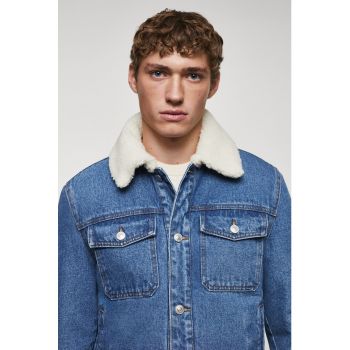 Jacheta din denim cu captuseala din blana shearling sintetica Wasp