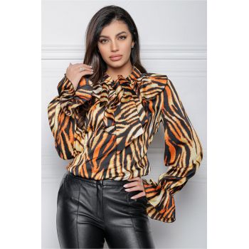 Bluza MBG orange cu animal print si volane