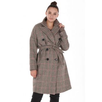 Palton din amestec de lana cu maneci cazute si model in carouri de firma originala