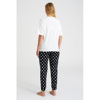 Pijama cu pantaloni lungi si model cu buline