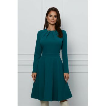 Rochie Dy Fashion verde cu nasturi la decolteu