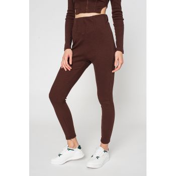 Colanti crop cu talie inalta si aspect striat