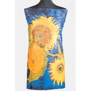 Esarfa cashmere cu doua fete imprimata cu o stilizare dupa    Floarea Soarelui   de Van Gogh