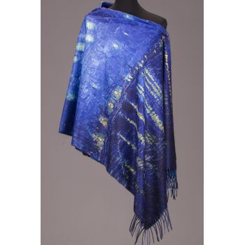 Esarfa cashmere cu doua fete imprimata cu reproduceri dupa    Noapte Instelata deasupra Rhonului   de Claude Monet