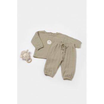 Set bluza si pantaloni, Winter muselin, 100% bumbac - Verde, BabyCosy