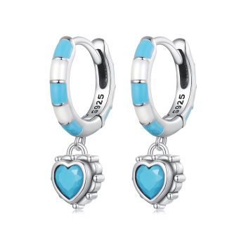 Cercei din argint Blue Vintage Heart Hoops ieftin