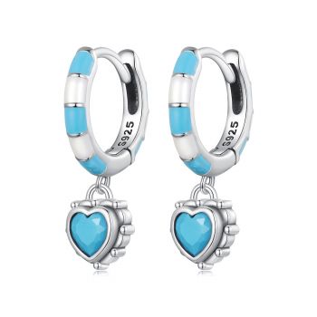 Cercei din argint Blue Vintage Heart Hoops de firma original