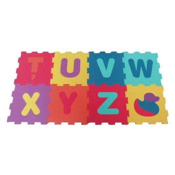 Covor de joaca tip puzzle cu 7 litere si o ratusca,spuma,multicolor,8 piese de firma original