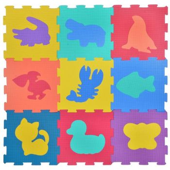 Covor de joaca tip puzzle cu animalute si insecte,spuma,multicolor,9 piese de firma original