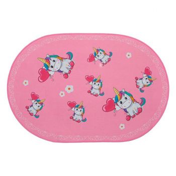 Covor oval pentru copii model cu unicorni,roz,60x90 cm de firma original