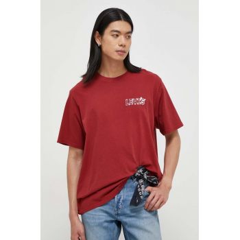 Levi's tricou din bumbac barbati, culoarea bordo, cu imprimeu de firma original