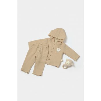 Set bluza cu gluga si pantaloni, Winter muselin, 100% bumbac - Apricot, BabyCosy