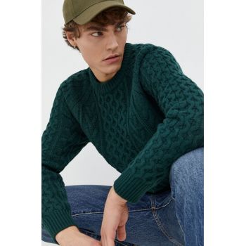Abercrombie & Fitch pulover din amestec de lana barbati, culoarea verde de firma original