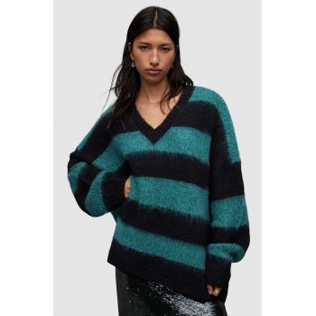 AllSaints pulover din amestec de lana LOU SPARKLE VNECK femei, culoarea negru