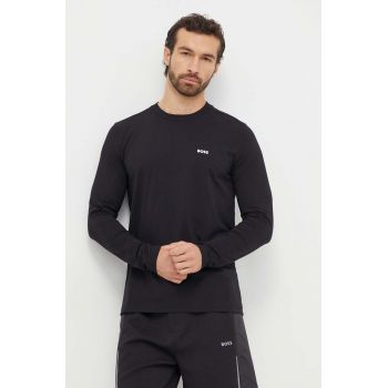 Boss Green longsleeve barbati, culoarea negru, neted