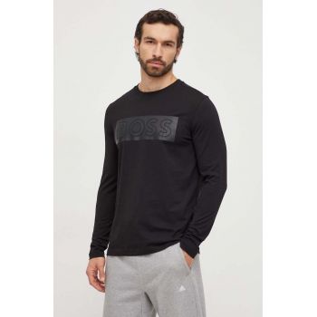 BOSS Green longsleeve din bumbac culoarea negru, cu imprimeu 50506345