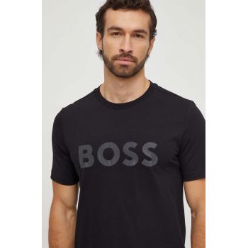 Boss Green tricou barbati, culoarea negru, cu imprimeu