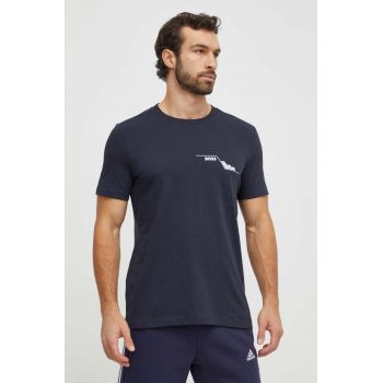 BOSS Green tricou din bumbac bărbați, culoarea bleumarin, cu imprimeu 50506358