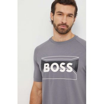 Boss Green tricou din bumbac barbati, culoarea gri, cu imprimeu