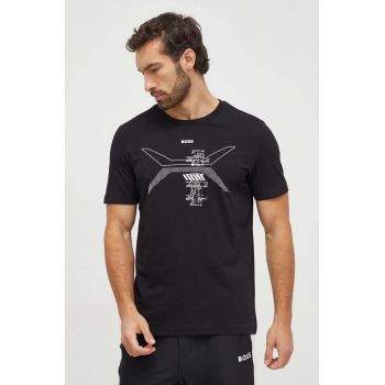 BOSS Green tricou din bumbac bărbați, culoarea negru, cu imprimeu 50506358 de firma original