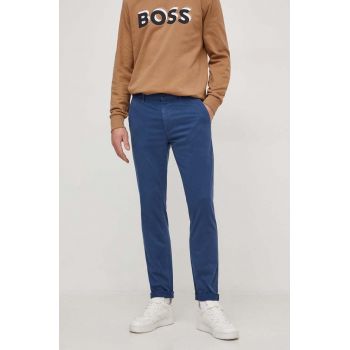 BOSS Orange pantaloni bărbați, culoarea bleumarin, mulată 50510933