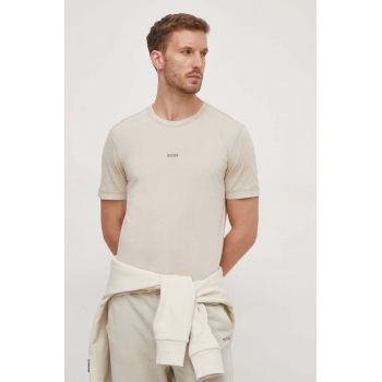 BOSS Orange tricou din bumbac BOSS ORANGE barbati, culoarea bej, neted, 50502173