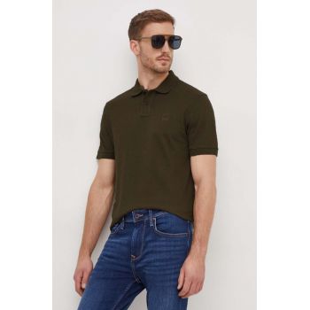 Boss Orange tricou polo barbati, culoarea verde, neted