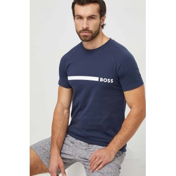 BOSS tricou din bumbac barbati, culoarea albastru marin, cu imprimeu