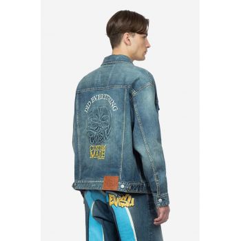 Evisu geacă din denim bărbați, de tranziție, oversize 2ESHTM3DJ710LFCS-indigo