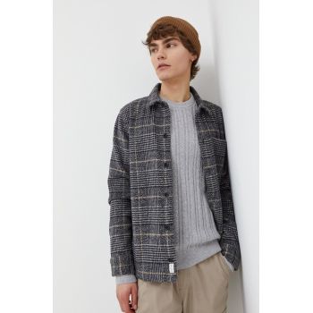 Hollister Co. jachetă cămașă din amestec de lână culoarea gri, de tranzitie de firma originala
