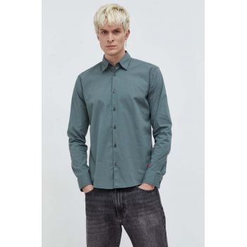 HUGO cămașă bărbați, culoarea verde, cu guler clasic, slim 50500216 ieftina