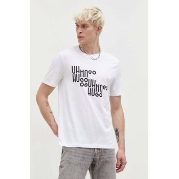 HUGO tricou din bumbac bărbați, culoarea alb, cu imprimeu 50504936