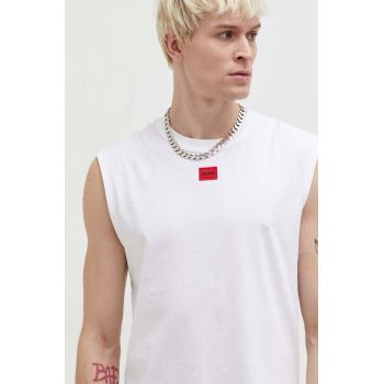 HUGO tricou din bumbac bărbați, culoarea alb 50505305 ieftin