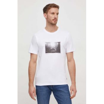 Pepe Jeans tricou din bumbac Clark barbati, culoarea alb, cu imprimeu ieftin