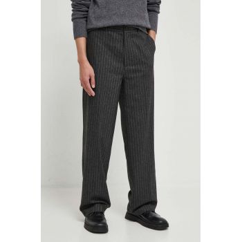 Samsoe Samsoe pantaloni din lana culoarea gri, drept