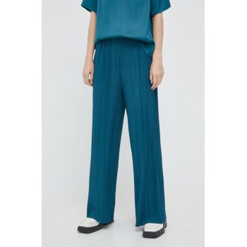 Samsoe Samsoe pantaloni femei, culoarea verde, lat, high waist