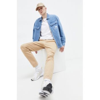 Tommy Jeans pantaloni bărbați, culoarea bej, drept DM0DM18339