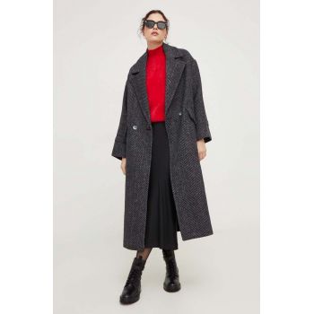 Answear Lab palton de lana culoarea negru, de tranzitie, oversize ieftin