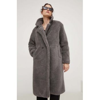 Answear Lab palton femei, culoarea gri, de tranzitie, cu doua randuri de nasturi ieftin