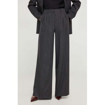 Answear Lab pantaloni din lână culoarea gri, lat, high waist