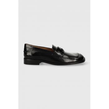 BOSS mocasini de piele Aysha femei, culoarea negru, cu toc plat, 50512997