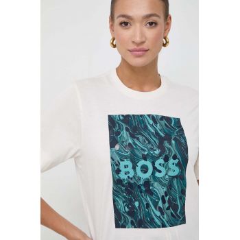 BOSS tricou din bumbac femei, culoarea bej 50517678 ieftin